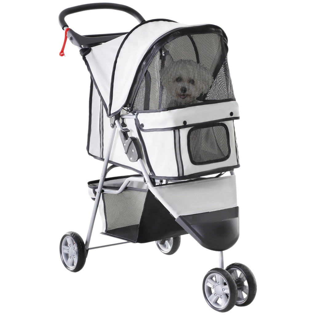 Passeggino per Cani Piccoli Pieghevole,Carrozzina per Cani con Ruote con Freni,Portabicchieri,Cestino Portaoggetti e Imbottitura Rimovibile e Lavabile,per Animali Domestici 10 kg,Grigio
