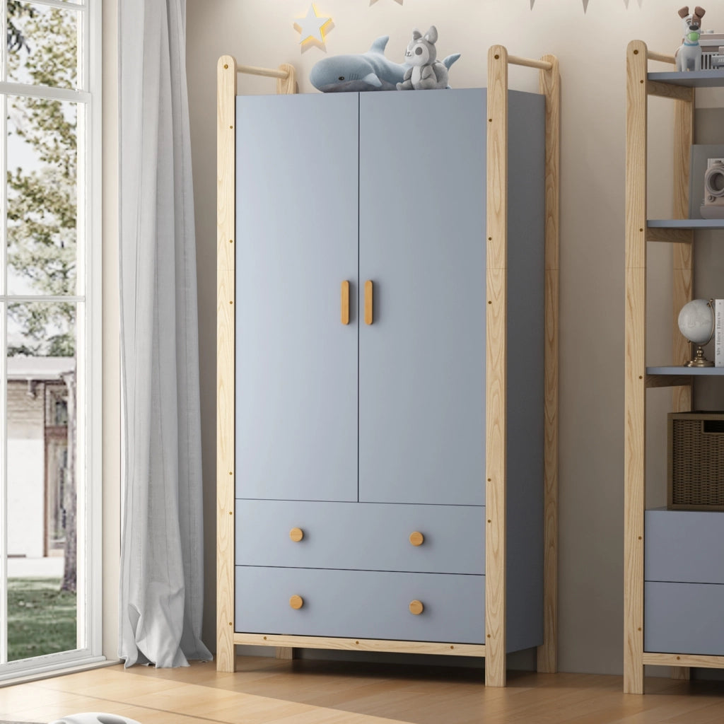 ARMADIO Combinato con Scaffale 90x45x180 cm Blu e Legno