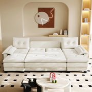 Divano letto modulare a U ULEVR 278x127 cm con letto estraibile, USB e cuscini rimovibili, beige