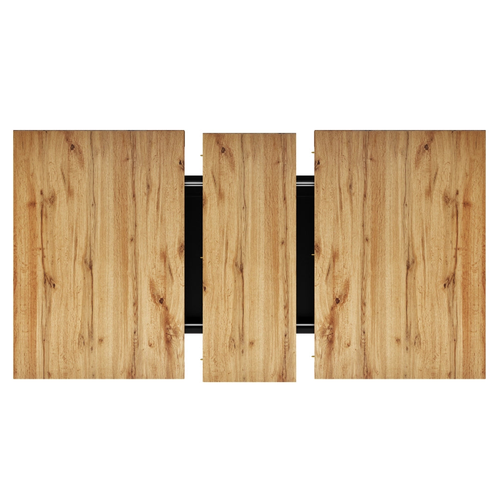 Tavolo da pranzo allungabile 110-140x80 cm con vano contenitore LED; MDF nero effetto legno
