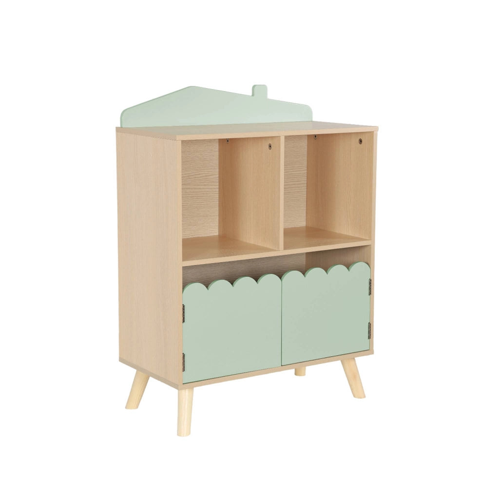 Libreria per bambini a 2 ripiani e 2 ante, verde