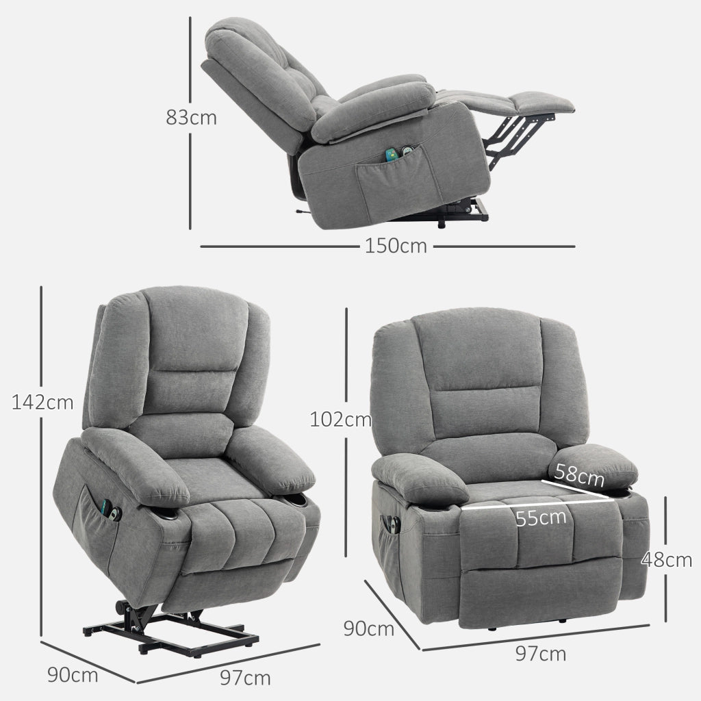 Poltrona relax alzapersona elettrica grigio reclinabile con funzione massaggio e riscaldamento con telecomando per casa