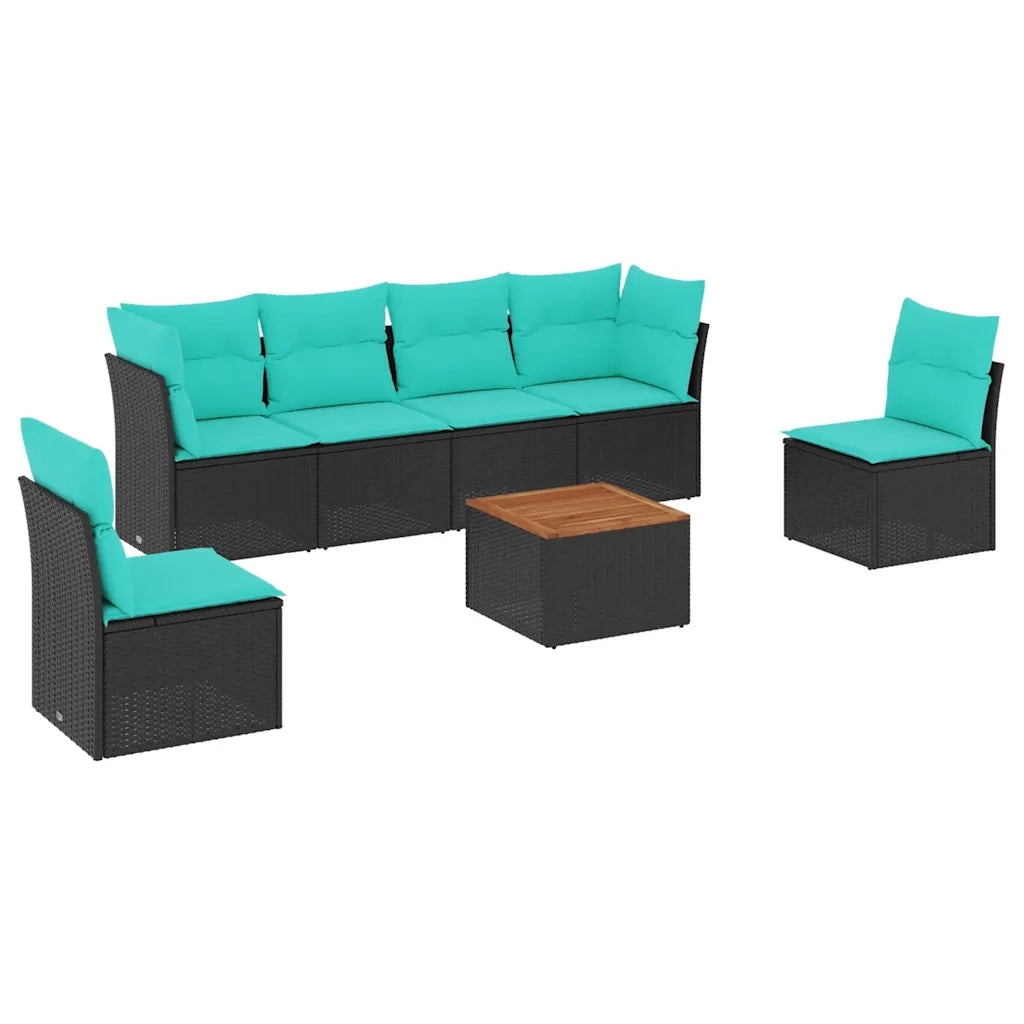 Set Divani da Giardino 7 pz con Cuscini Nero in Polyrattan