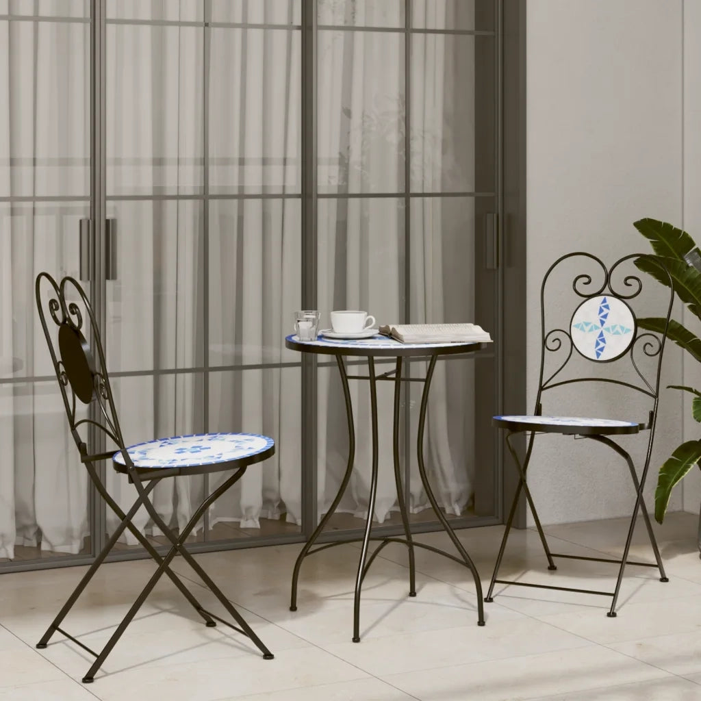 Tavolino da Giardino | Tavolino da Bistrot con Mosaico Blu e Bianco ?50x70 cm Ceramica