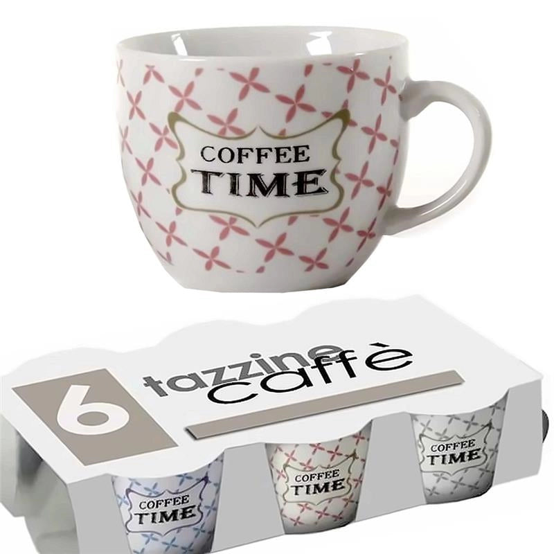 SET 6 TAZZINE CAFFE "COFEE TIME" 80CC PASTELLO ASSORTITO
