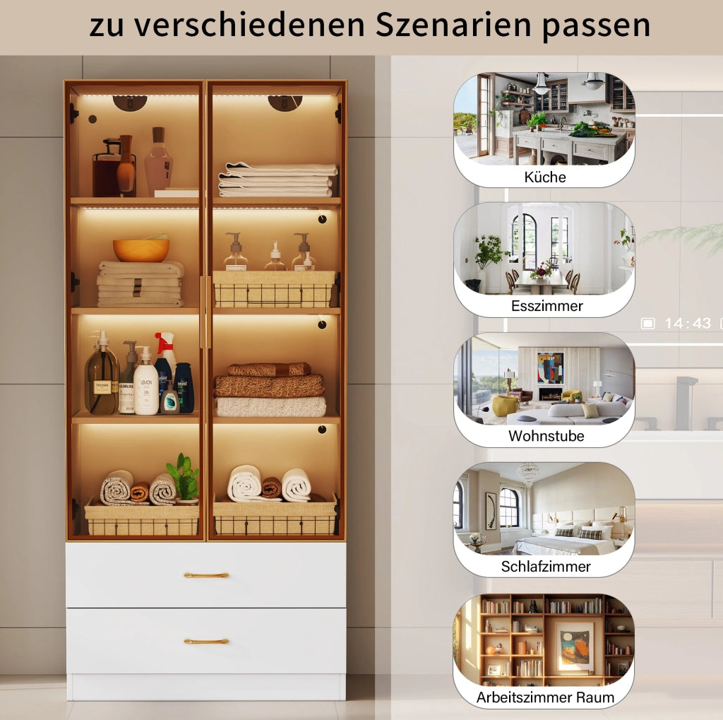 Mobile bagno 75 cm con luci a barra, 2 cassetti grandi, 2 ante in vetro temperato