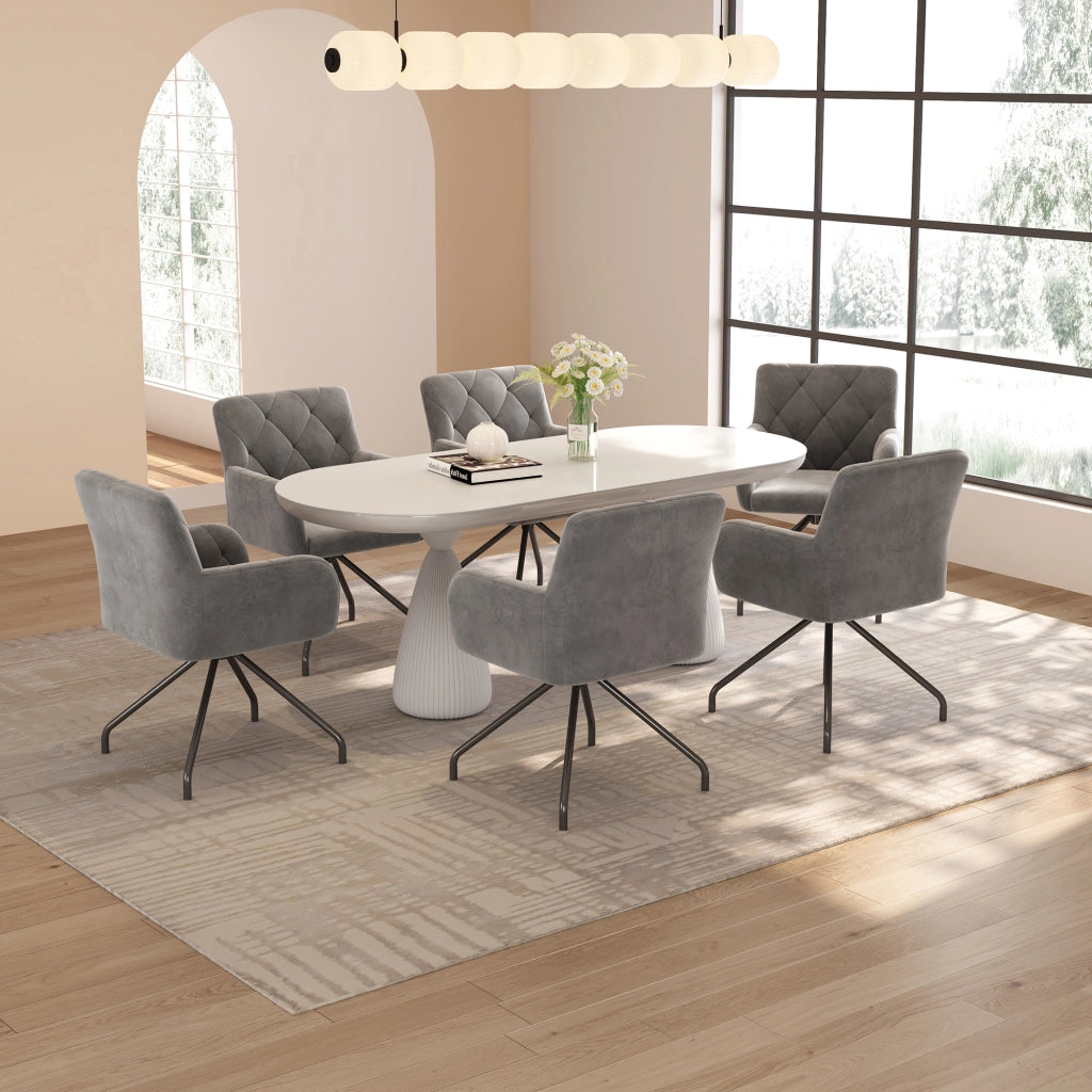 Sedia da sala da pranzo set di 2 con braccioli e schienale ergonomico, in velluto e metallo grigio chiaro