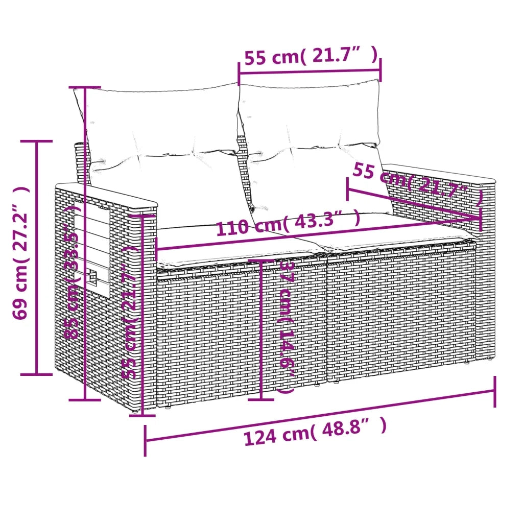 Set Divano da Giardino 3 pz con Cuscini-Sofa da Giardino-Divanetto da esterno Beige in Polyrattan 853721