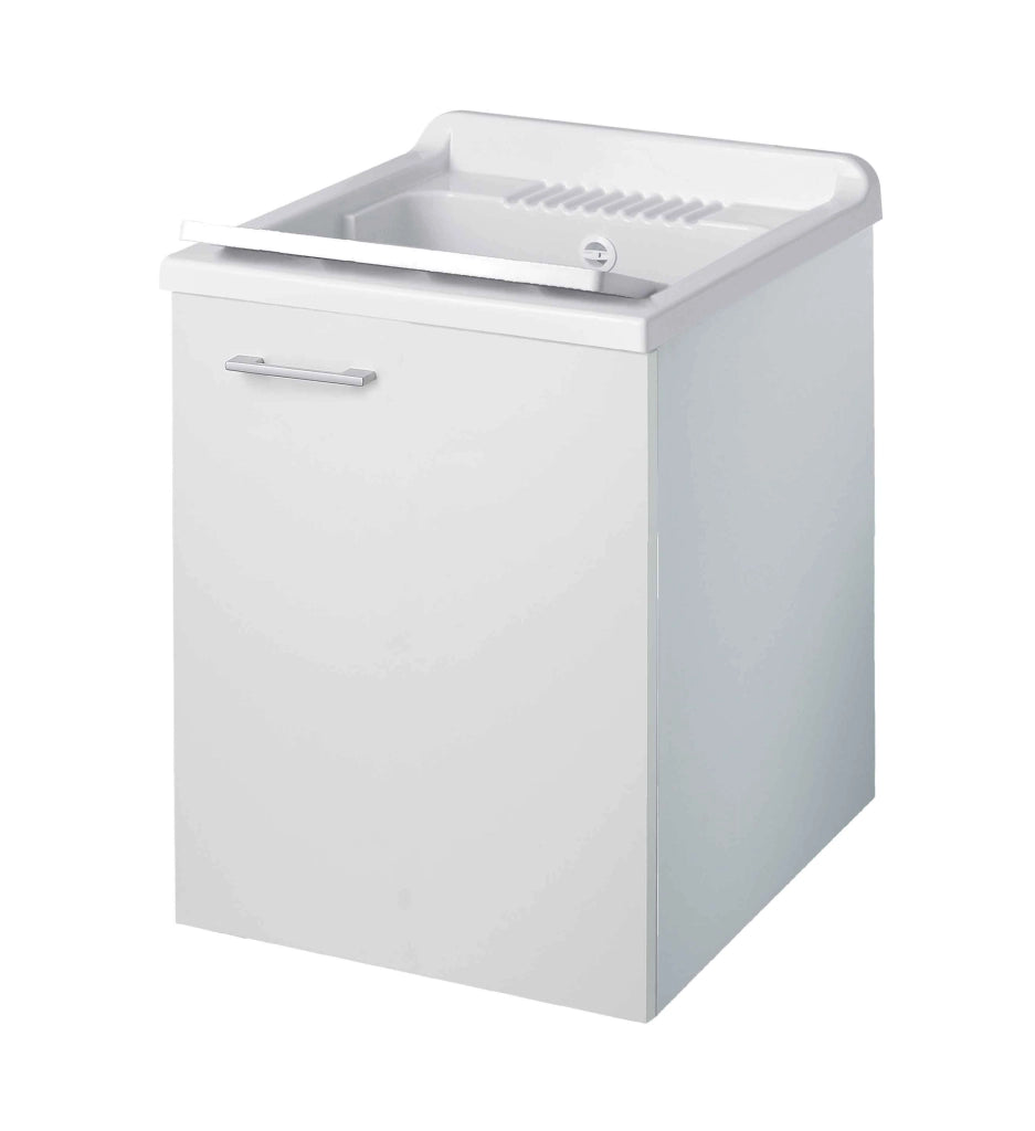 Mobile LAVATOIO - SOSPESO - in LEGNO a 1 anta - 45x50 (H.85) c/vasca e asse in PP - CR - COL: BIANCO