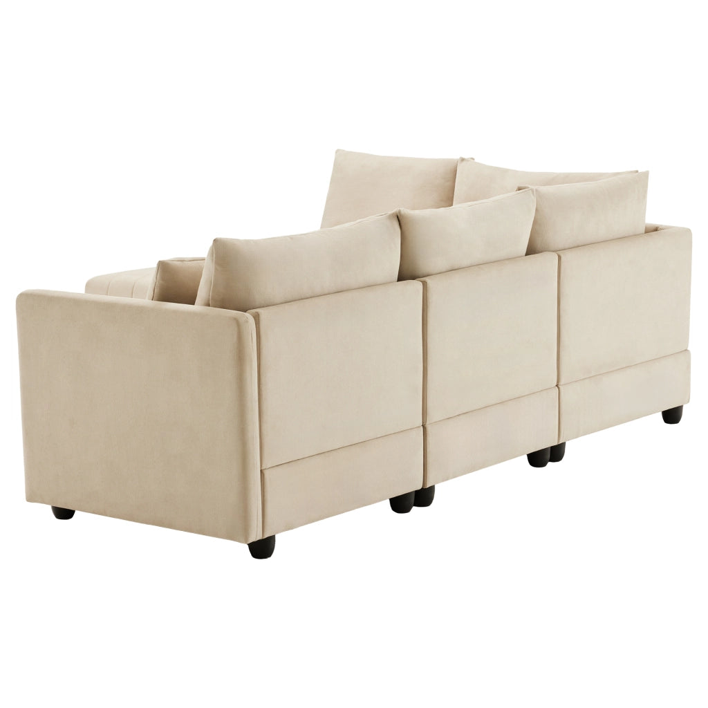 Divano modulare 5 posti 220x194 cm con pouf mobile in effetto lino beige