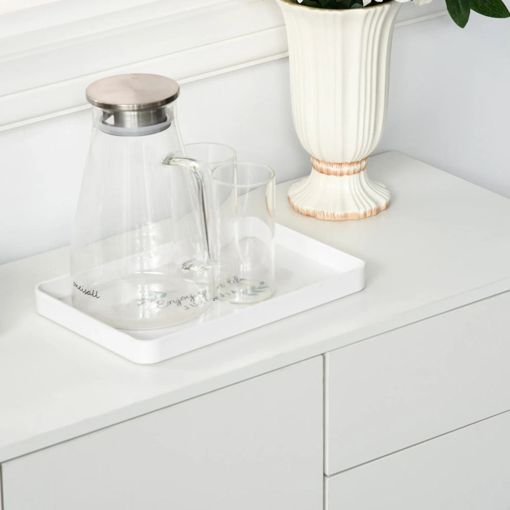 Sideboard bianco con 2 cassetti e 3 ante, mobile multiuso e archivio, 117x36x74 cm