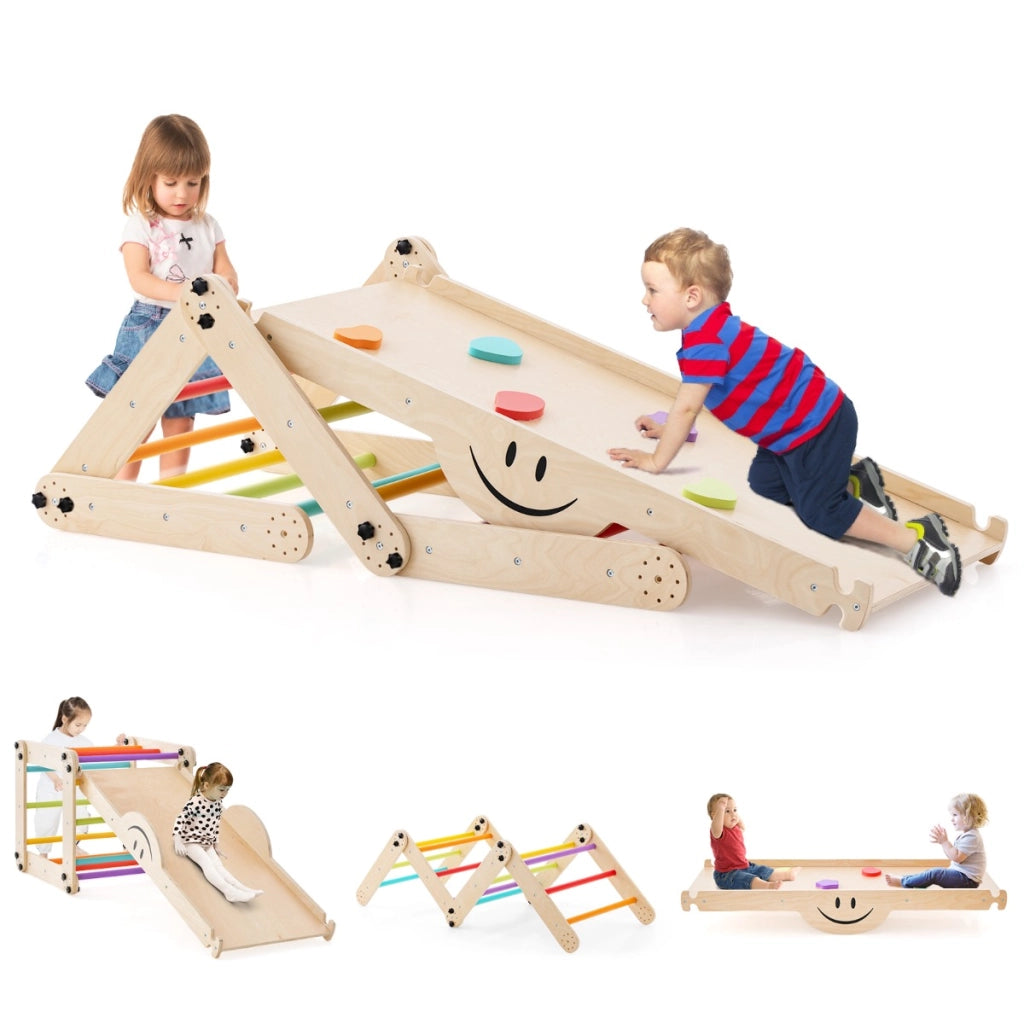 Set da arrampicata montessori per bambini, Giochi da arrampicata pieghevoli in legno con rampe regolabili Colorato