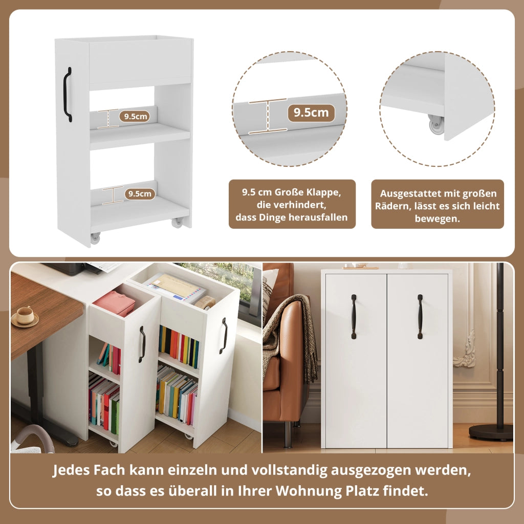 LIBRERIA mobile 52x50x75 cm bianca con ruote, cassetti e ripiani