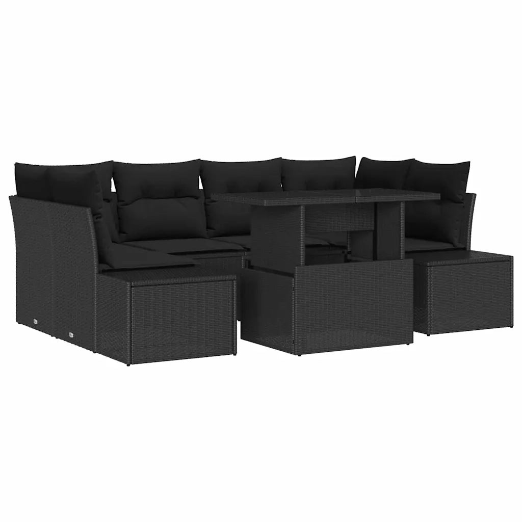 Set di divani con cuscino 7 pcs Nero polyrattan