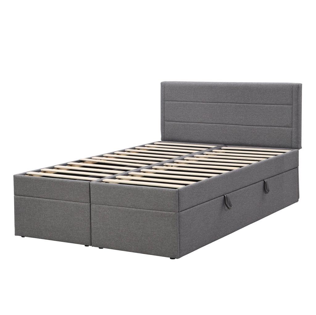 Letto matrimoniale imbottito 140x200 cm con contenitore grigio