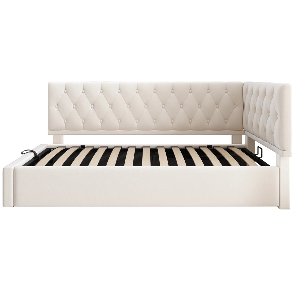 Divano letto singolo 90x190 cm beige con contenitore