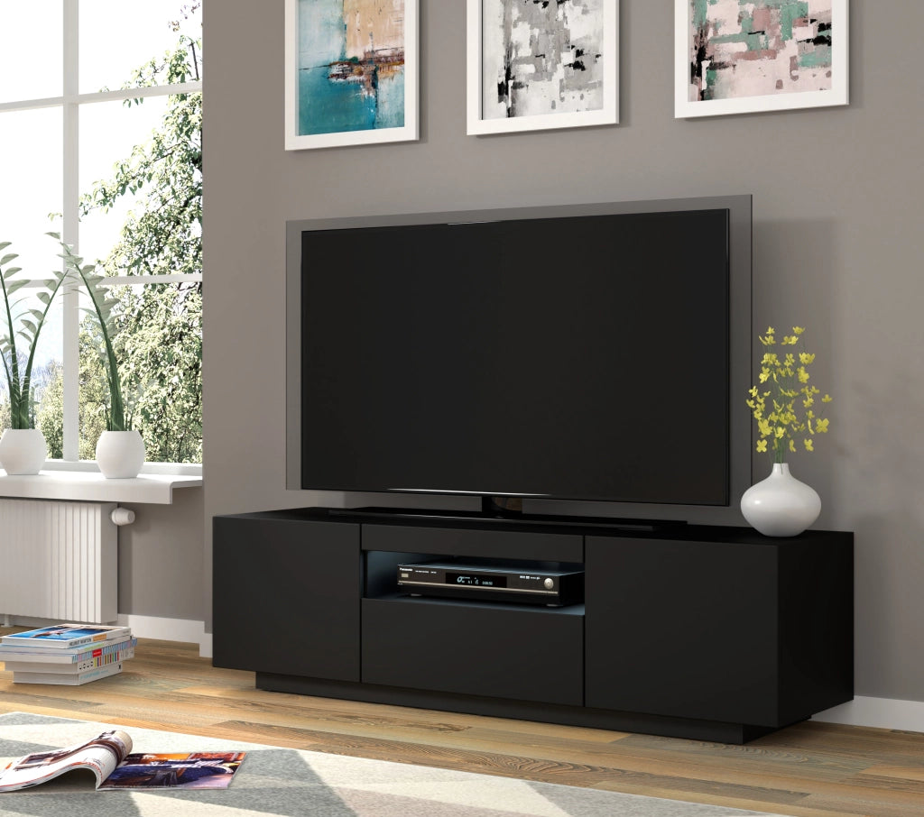 MOBILE TV PIANO TV SOSPESO O A TERRA NERO OPACO CON LED 150x37x42cm AURA