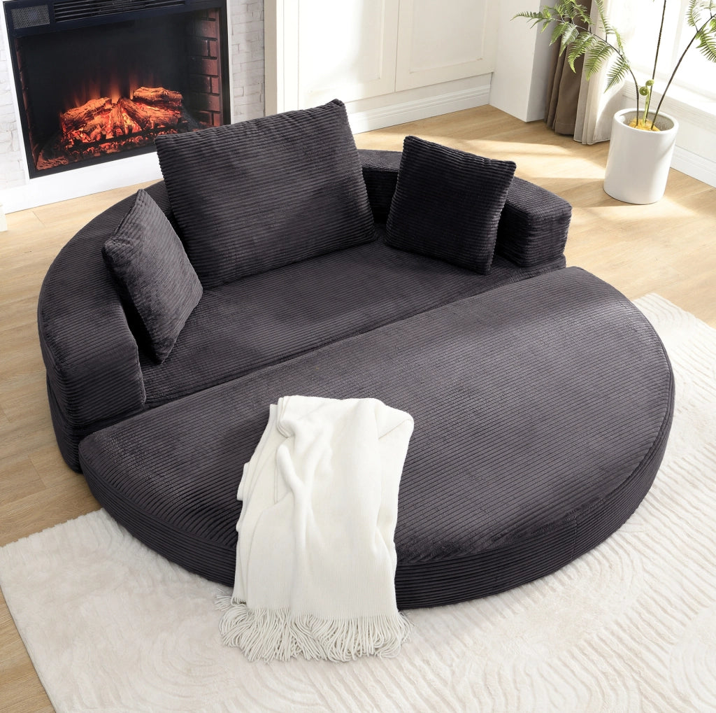 Divano letto pieghevole multifunzione 173 x 176 cm in cordino nero, con 3 cuscini