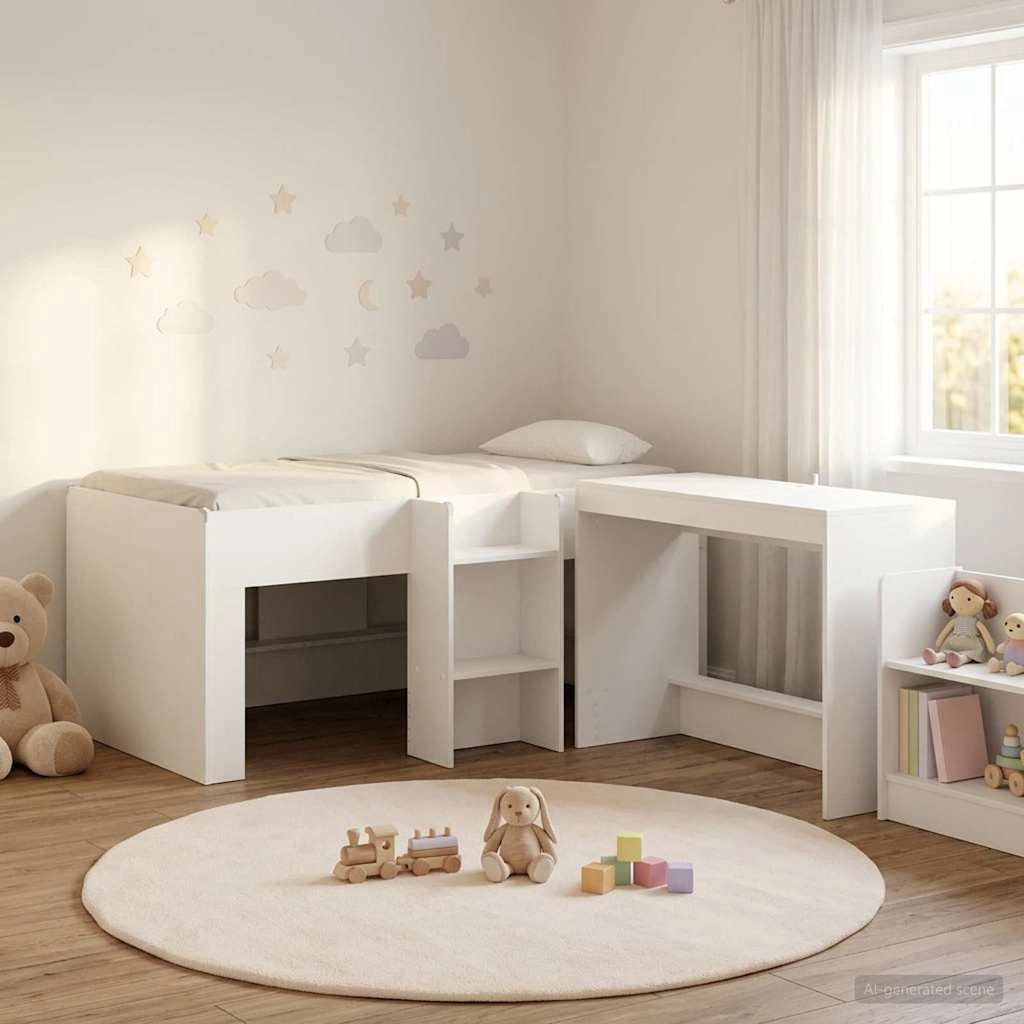 Letto alto per bambini con scrivania 2 pz Bianco 3423462