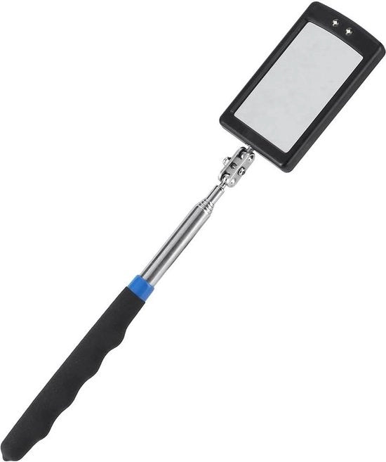 Specchio di ispezione telescopico - estensione rettangolare - rotante 360 gradi - con illuminazione a LED - contenuto necessario.