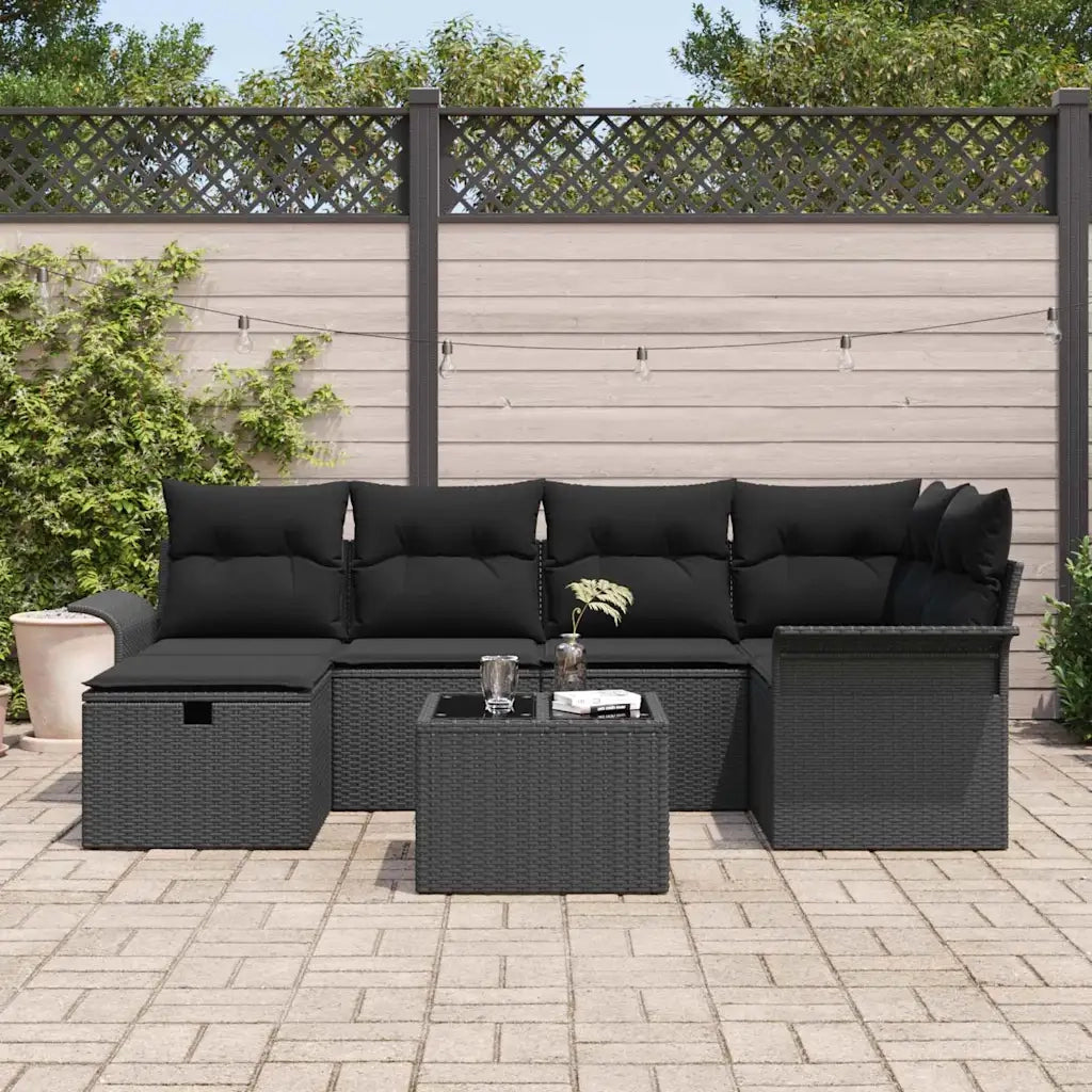 Set Divano da Giardino con cuscino 7 pcs Poly Rattan