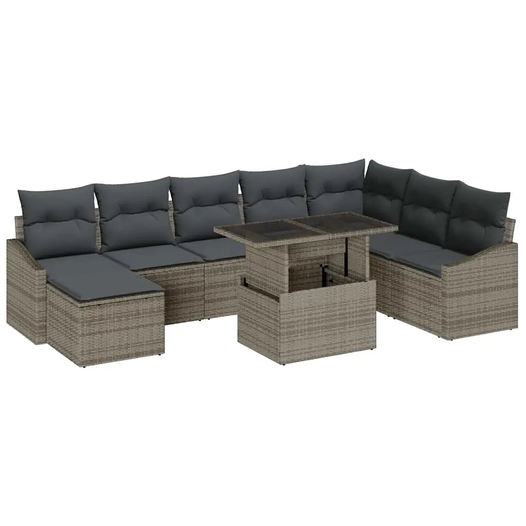 Set Divano da Giardino con cuscino 9 pcs Grigio
