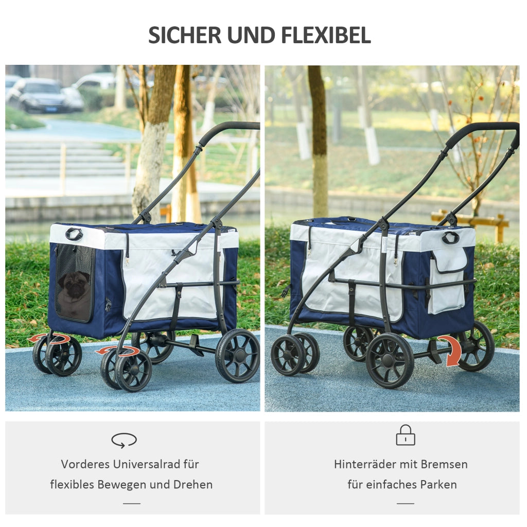 Passeggino 2 in 1 per animali con trasportino removibile; pieghevole; blu; per cani piccoli fino a 10 kg