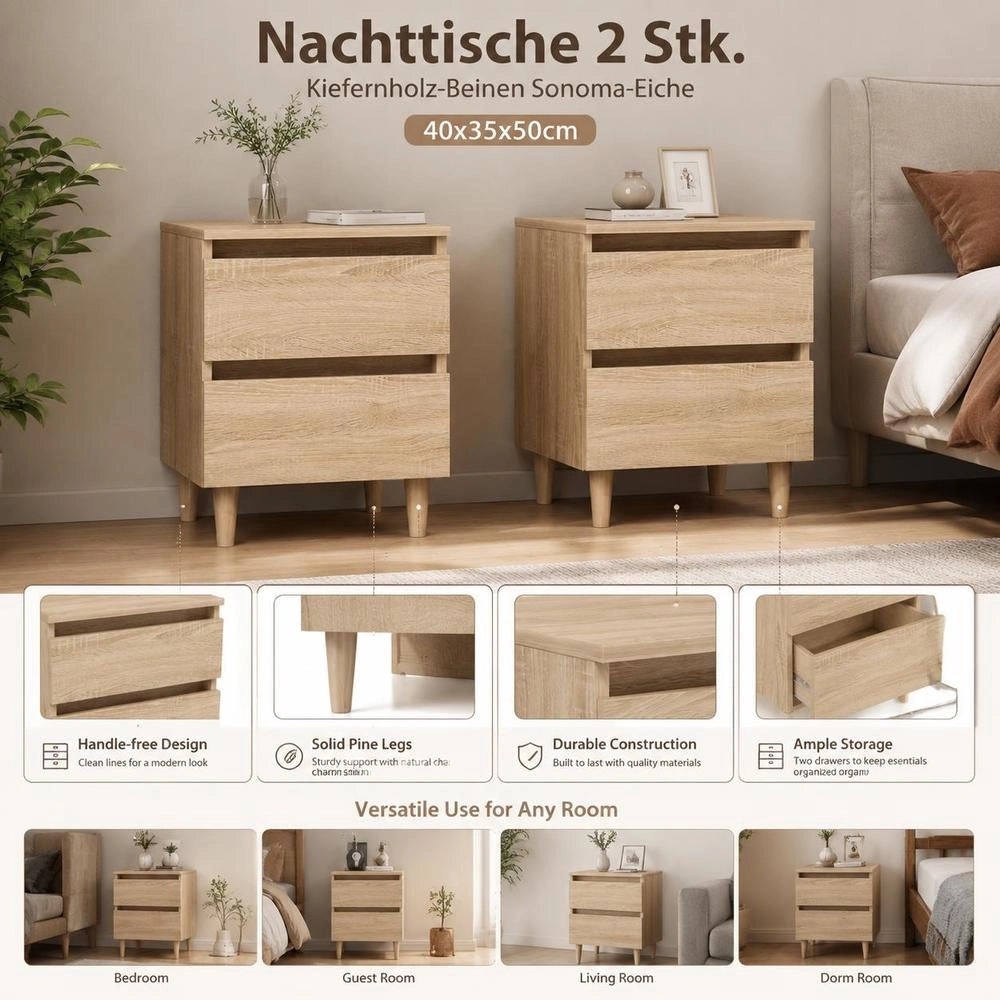 Bedside Tables 2 Pcs. Pinewood Legs Sonoma Oak 40x35x50cm