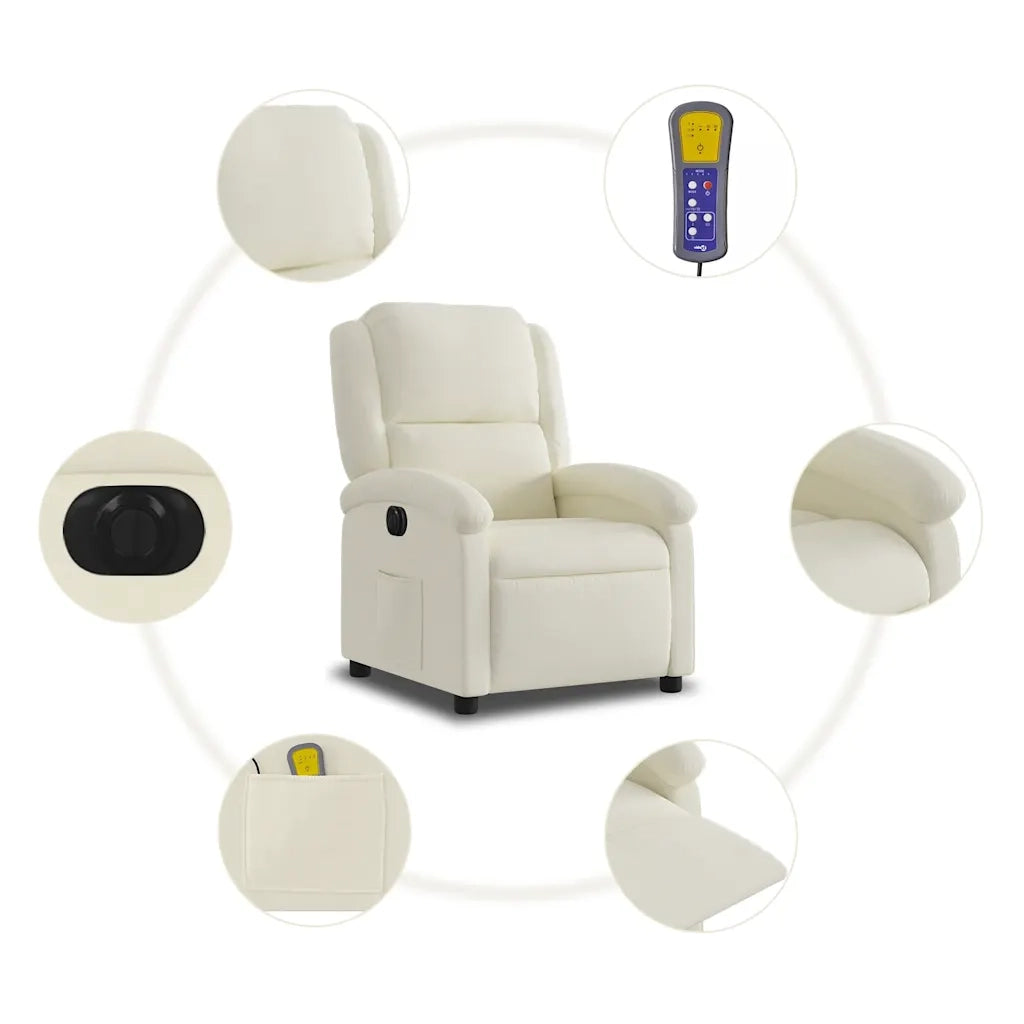 Divano Sedia-Poltrona Massaggiante Reclinabile Elettrica Crema Velluto 335773