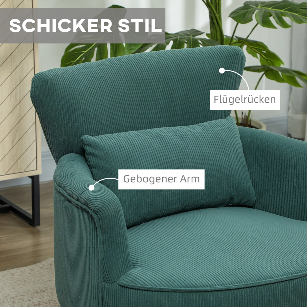Poltrona Moderna Girevole Imbottita con Poggiapiedi e Cuscino Lombo ¨C Minimal ¨C Verde Scuro