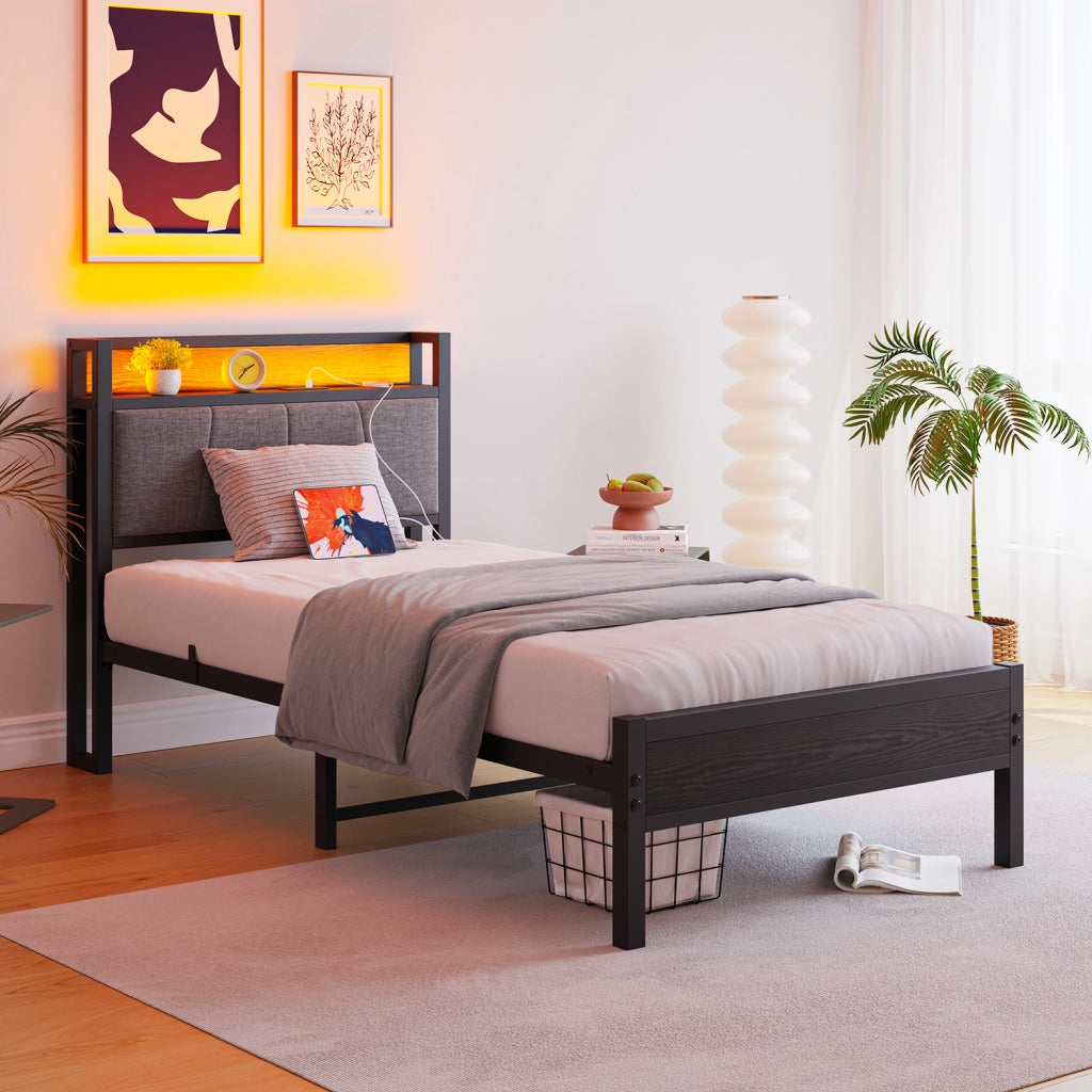 letto in mdf e metallo nero 90 x 200 cm