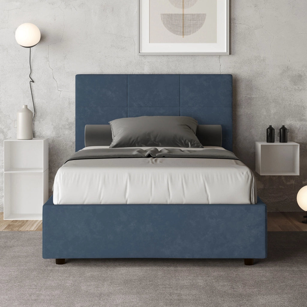 BS COM Letto una piazza e mezza contenitore imbottito 120x200 microfibra blu