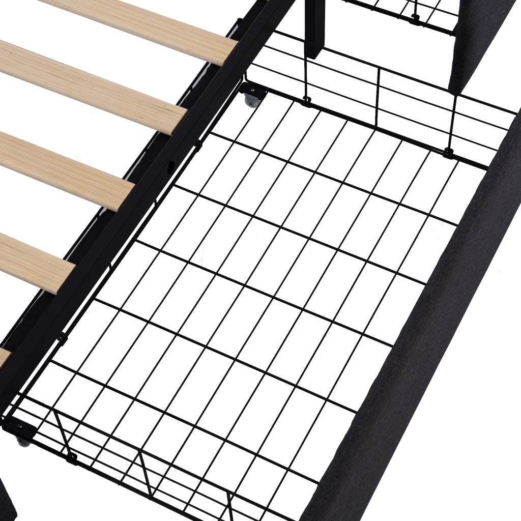 Letto matrimoniale 140 × 200 cm 2 posti con LED, 4 cassetti e testiera regolabile, senza materasso, nero