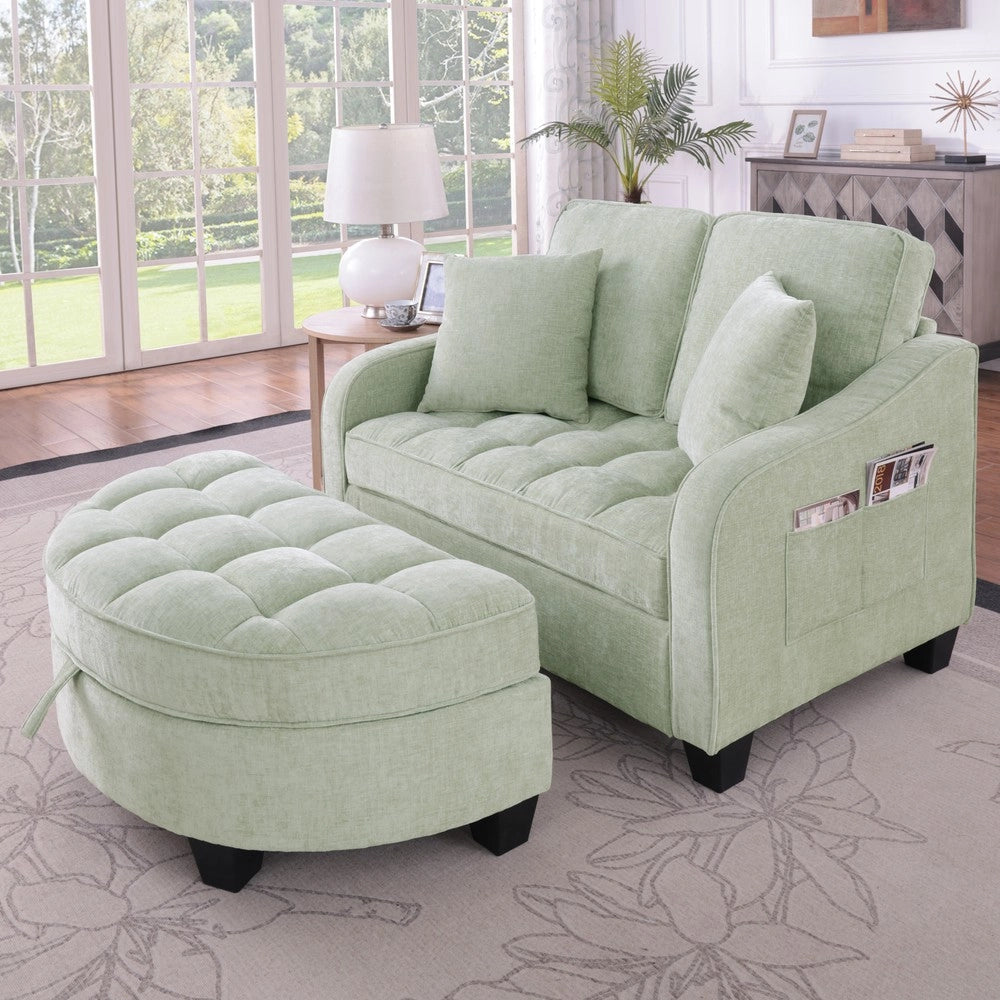 Divano letto 2 in 1 ¨C Minimal ¨C Tessuto blu, struttura in legno, con contenitore