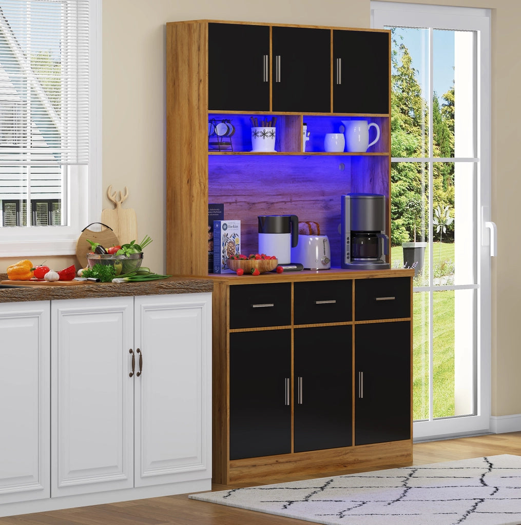 Buffet multifunzionale 100x40x180 cm con LED controllati da app, cassetti, ripiani regolabili e prese integrate, ideale per cucina e sala da pranzo