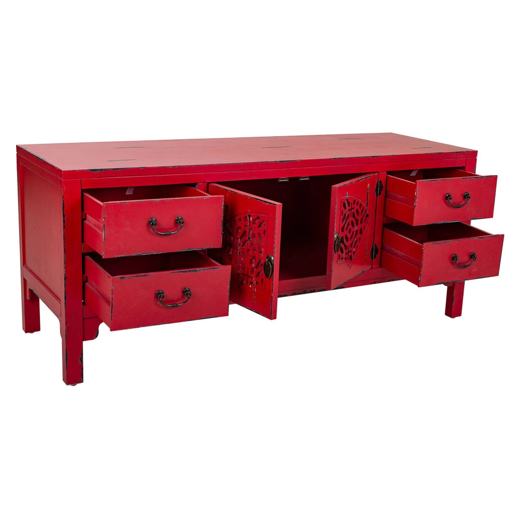 Mobile base in legno rosso 120x40x50h