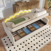 Letto Singolo Contenitore Imbottito con LED ¨C MINIMAL ¨C Velluto Beige 90x200