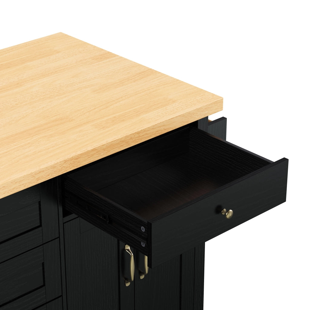 Mobile base da cucina con 2 ante piano estraibile e ruote in MDF nero naturale 107 × 45-70 × 90.5 cm