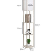 Lampada da Terra con 3 Ripiani in MDF E1 e Acrilico, 26x26x160 cm, Portalampada E27, Colore Quercia e Bianco