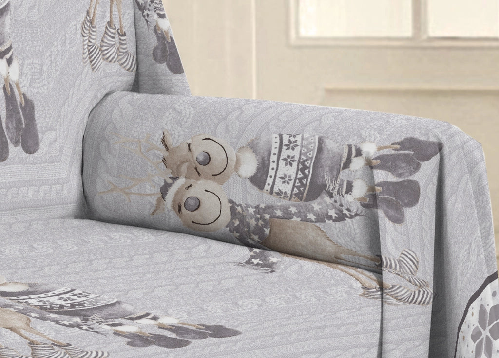Telo Arredo Multiuso Linea Pensieri Delicati In Cotone Disegno Renna Grigio - Singolo - Grigio