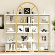 Libreria modulare a 3 elementi con ripiani in MDF e struttura in acciaio dorato, bianca, 163 × 30 × 184 cm