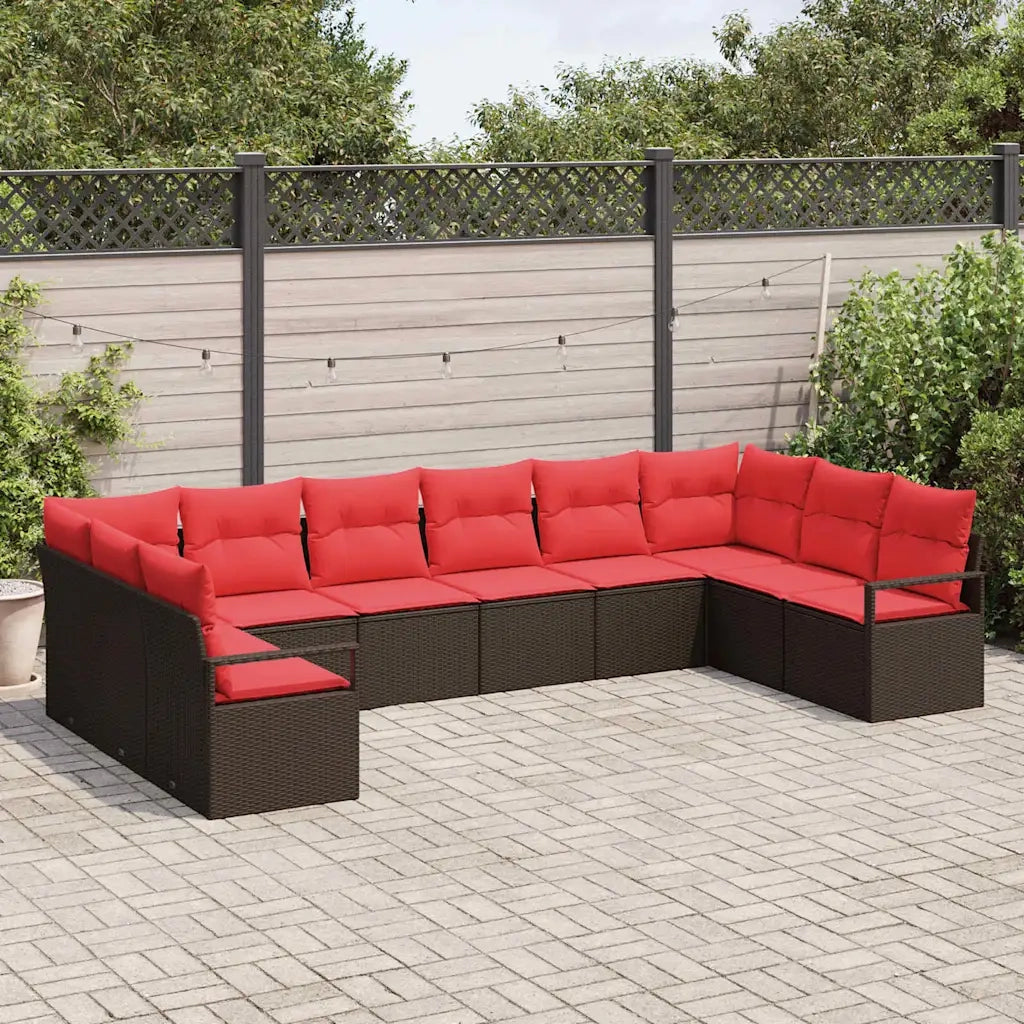 Set Divano da Giardino 10 pcs Marrone e Rosso polyrattan 3355233