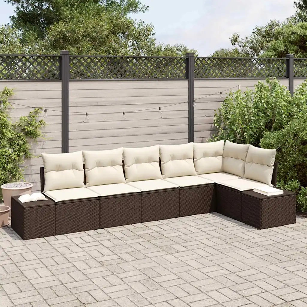 Set Divano da Giardino 6 pcs Marrone e Crema polyrattan