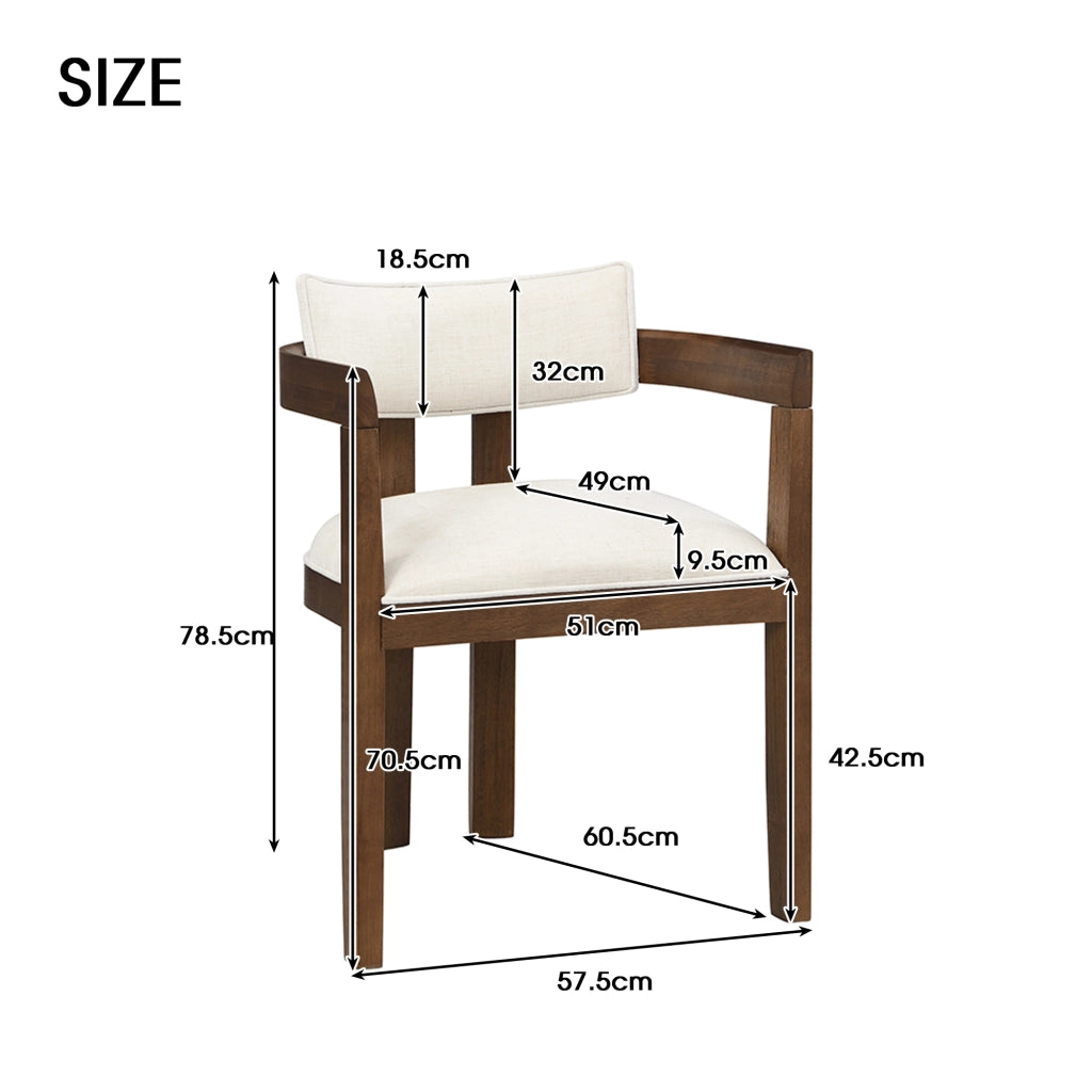 SEDIA con braccioli Set da 2 pezzi Legno massello e lino Colore noce