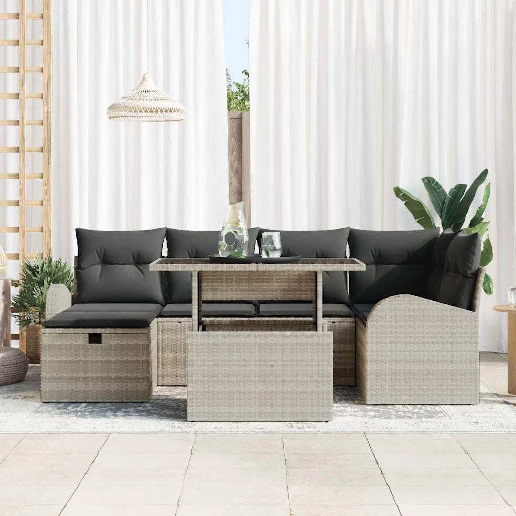 Set Divano da Giardino 7 pcs Grigio chiaro Poly Rattan