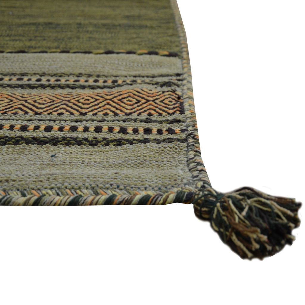 Tappeto ANTIQUE KILIM VERDE cm.140x200 tessuto a mano in cotone e ciniglia
