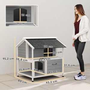 Casetta per gatti da esterno isolata con tetto in asfalto inclinato; legno di abete grigio 80 × 93.2 × 95.2 cm