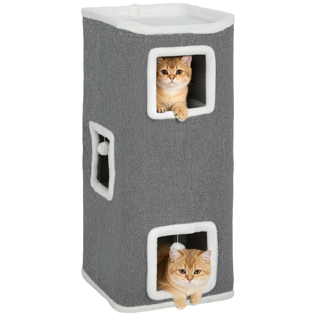 Albero Gatto 4 Livelli con Palla e Piattaforma ¨C Zephmum ¨C Grigio 41x41x100 cm