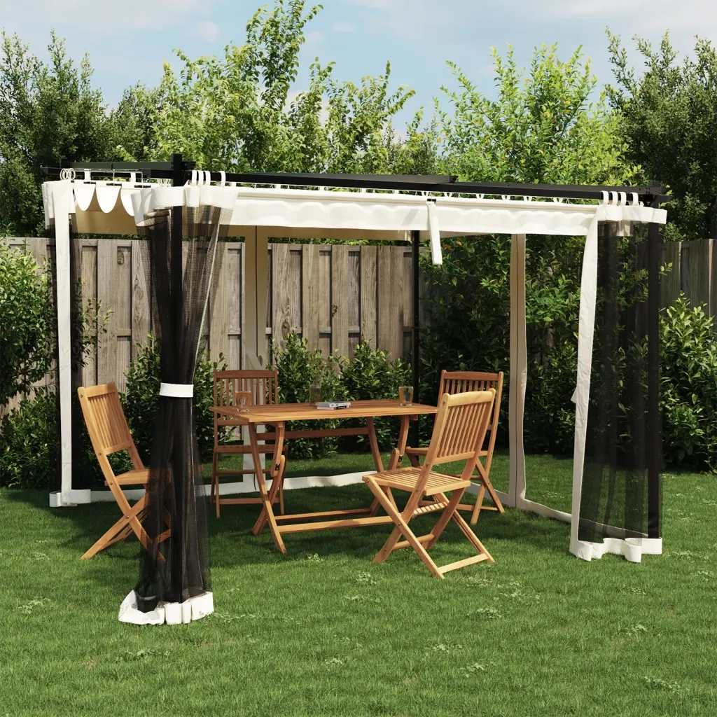 Gazebo | Pergolato con Pareti in Rete Crema 3x3 m in Acciaio