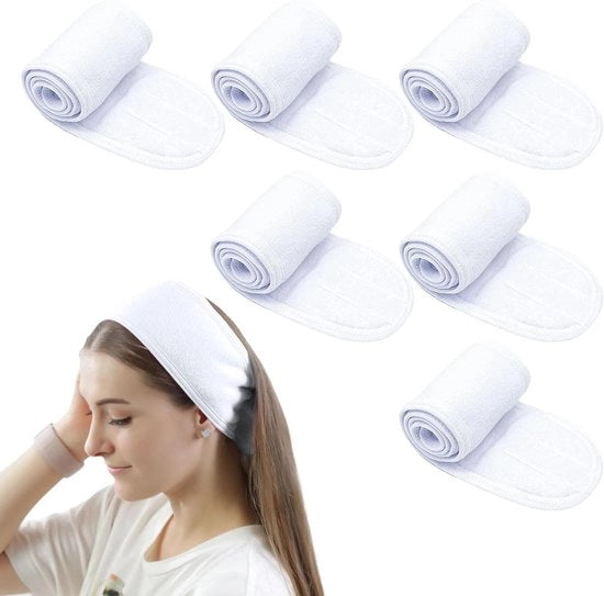 Fascia per viso e capelli - Fascia per la protezione del make-up - Adattabile - Bianco - Cura della pelle - Asciugamano - Adatto a tutti i tipi di pelle - Unico taglia - Adesivo magico